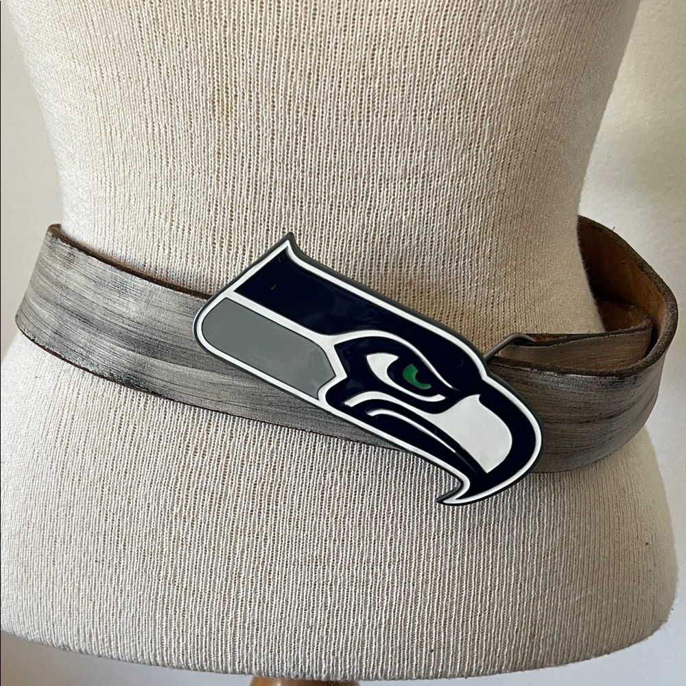 Vintage 2003 Seattle Seahawks Belt with Distressed Leather - 46” Long